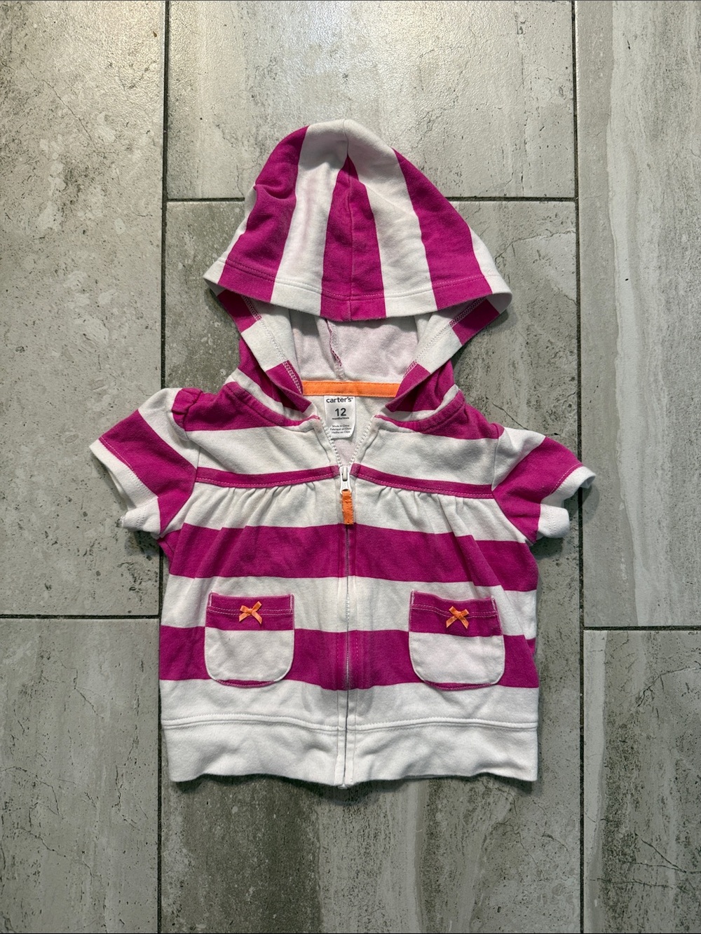 Carter's Hot Pink & White Striped Hooded Zip-Up